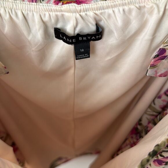 Lane Bryant Top Pink + Ivory Floral Cold Shoulder Blouse Lined Chiffon - Picture 6 of 9